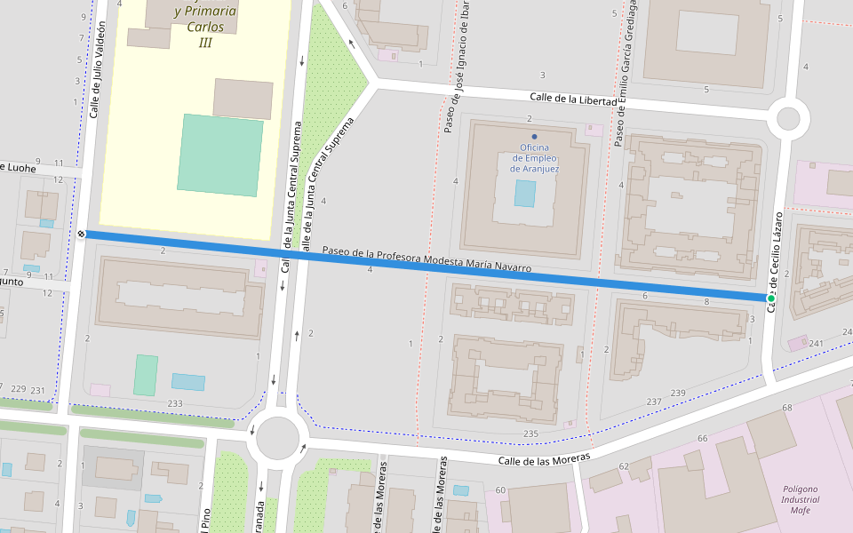 Paseo de la Profesora Modesta María Navarro walking route map in Aranjuez