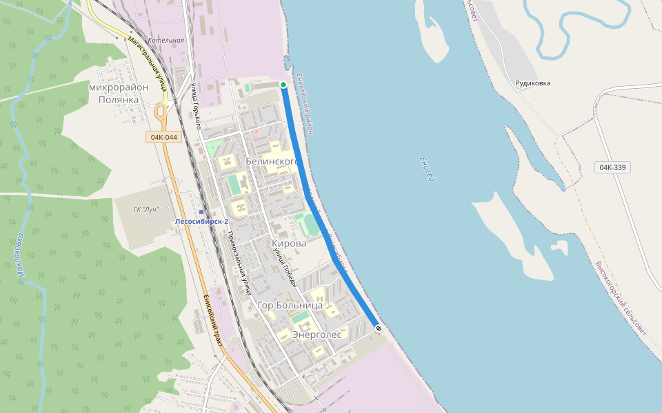 набережная Енисея walking route map in Lesosibirsk