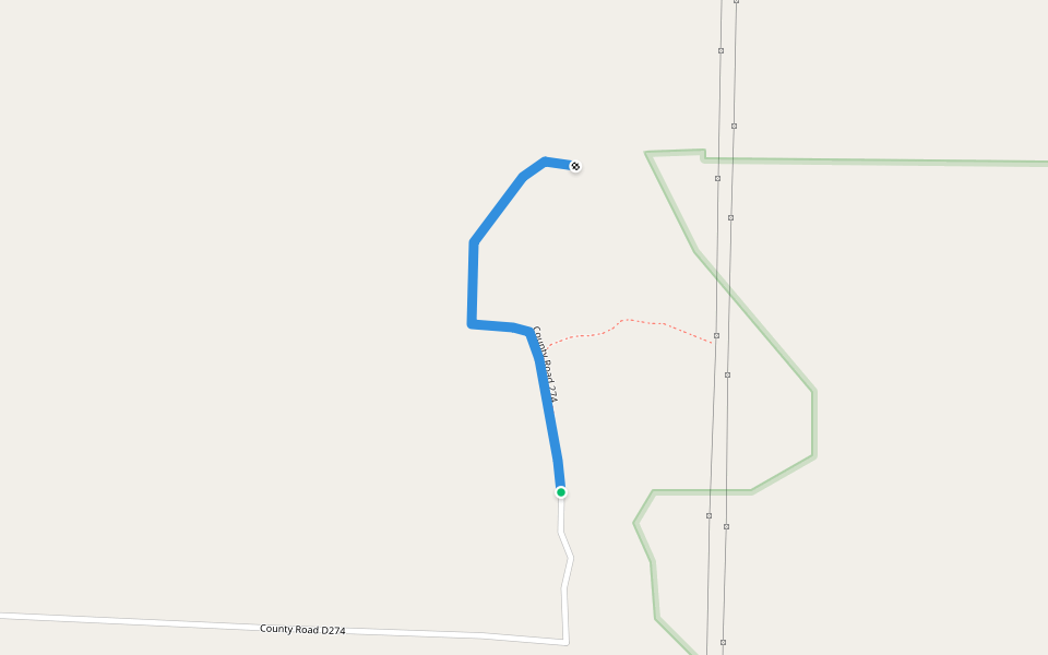 County Road 274 walking route map in Higbee
