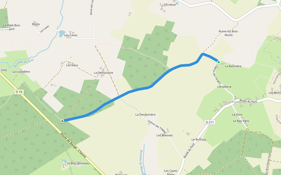 Chemin Vert walking route map in Baugé en Anjou