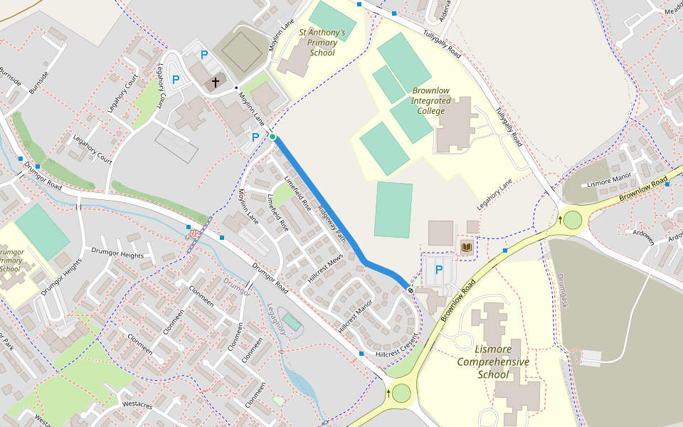 Ridgeway Path walking route map in Legahory