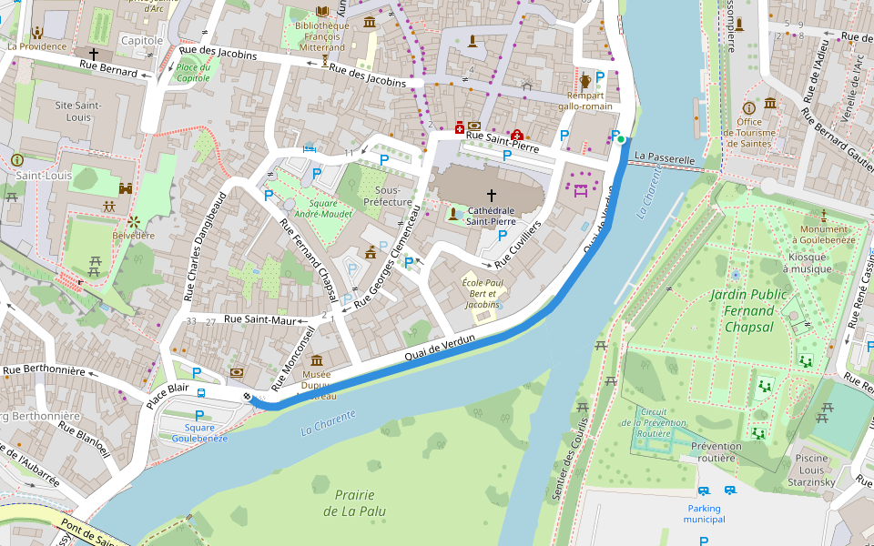 Quai de Verdun walking route map in Saintes