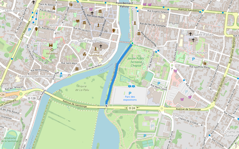 Sentier des Courlis walking route map in Saintes