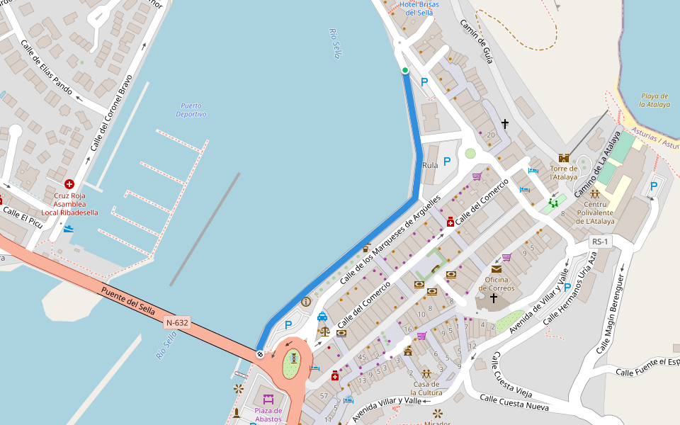 Paseo de la Princesa Letizia walking route map in Ribadesella