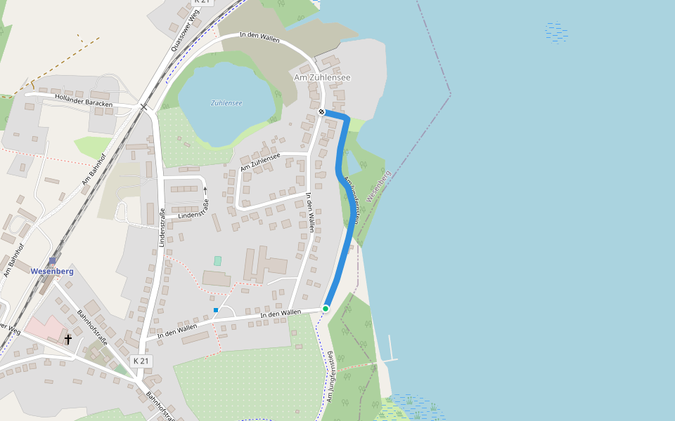 Am Jungfernsteig walking route map in Wesenberg