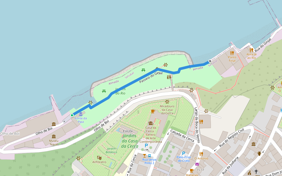 Passeio do Ginjal walking route map in Almada