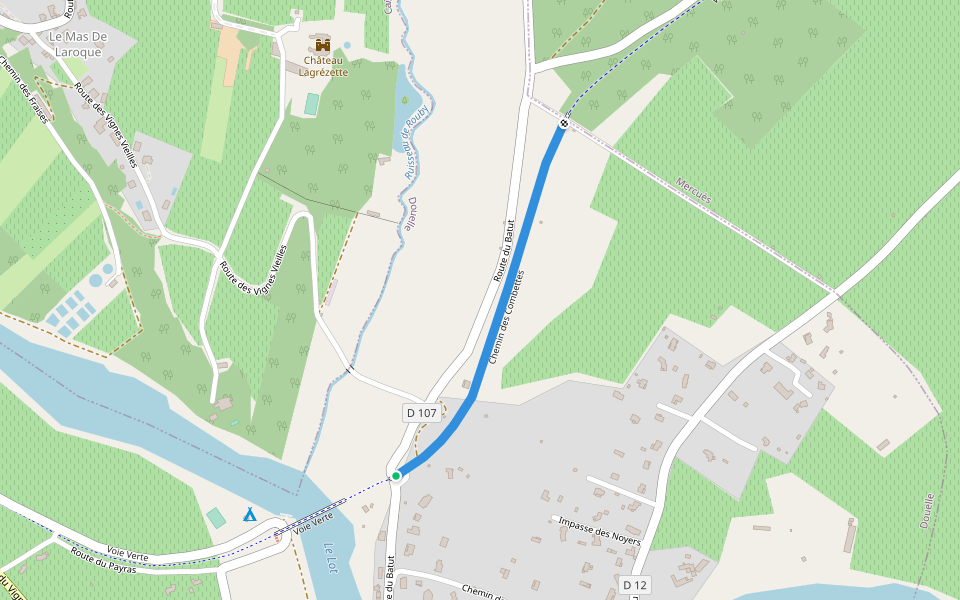 Chemin des Combettes walking route map in Douelle