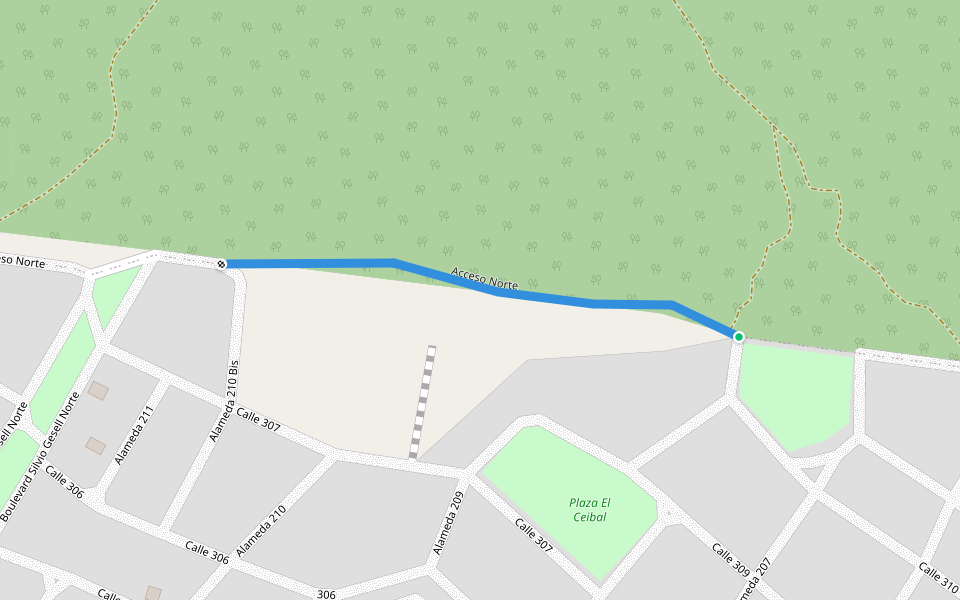 Acceso Norte walking route map in Villa Gesell