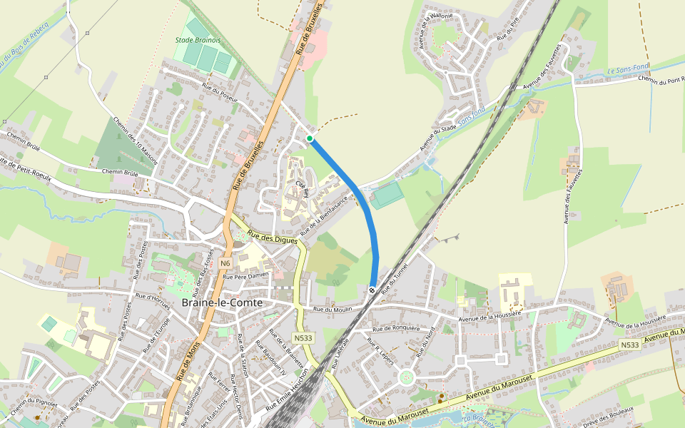 Ancienne ligne 123 walking route map in Braine-le-Comte