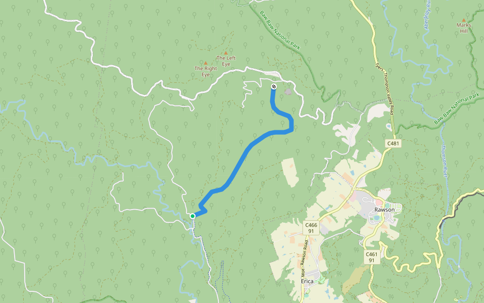 Eastern Tyers Walking Track walking route map in Caringal
