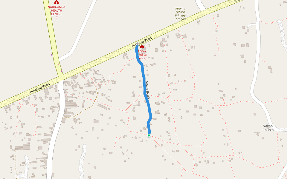 Mbale Road walking route map in Nabiganda