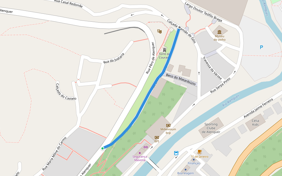 Rua João Carvalho walking route map in Alenquer