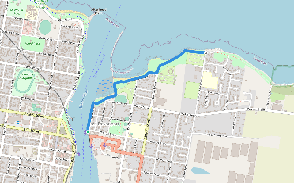 Heritage Walking Track walking route map in East Devonport