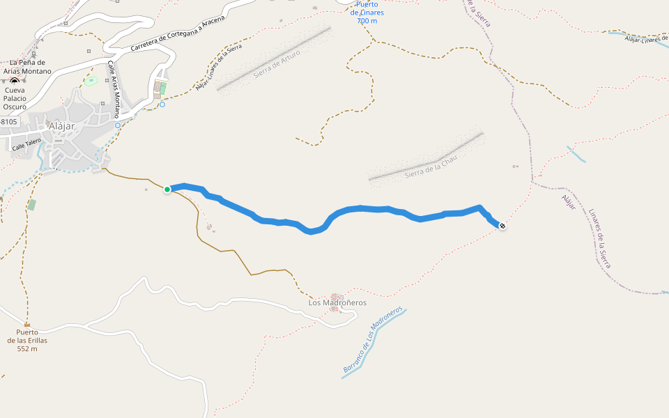 Caracol walking route map in Alájar