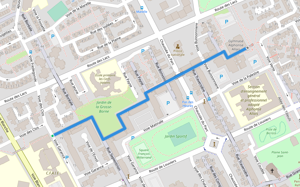 Rue du Pas des Heures walking route map in Val-de-Reuil