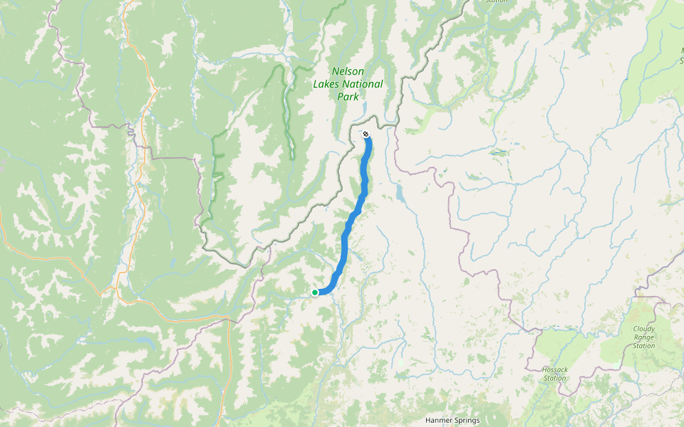 Waiau Pass Track walking route map in Poplars Range