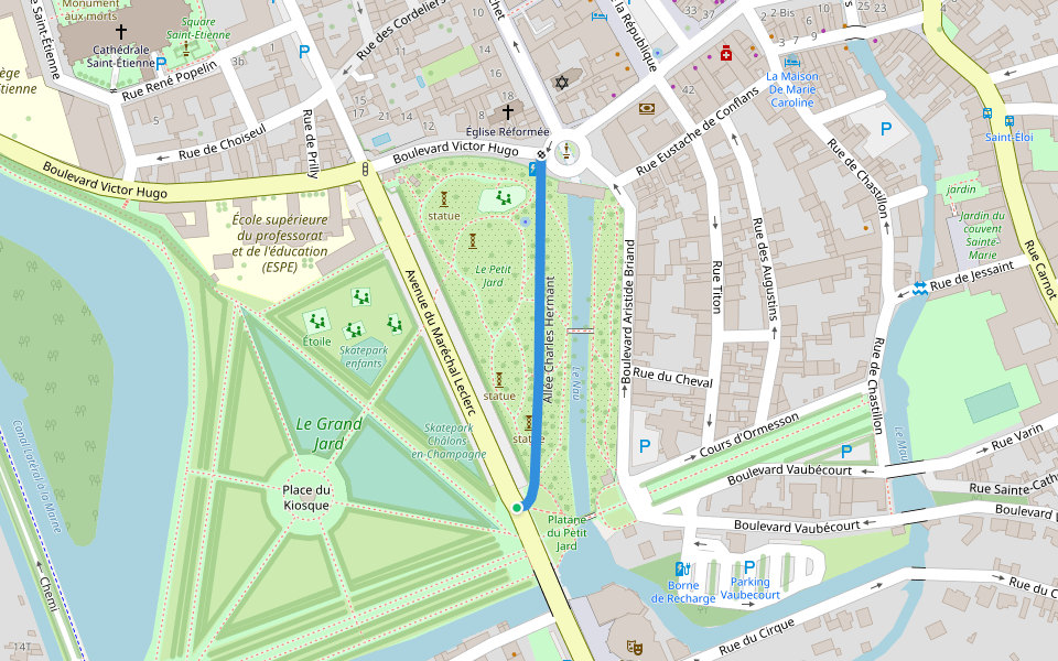 Allée Charles Hermant walking route map in Châlons-en-Champagne