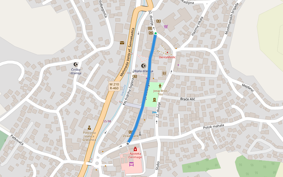 Alije Izetbegovića walking route map in Gračanica