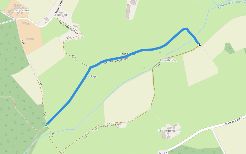 Chemin de Langlardière walking route map in Saint-Vincent-du-Lorouër