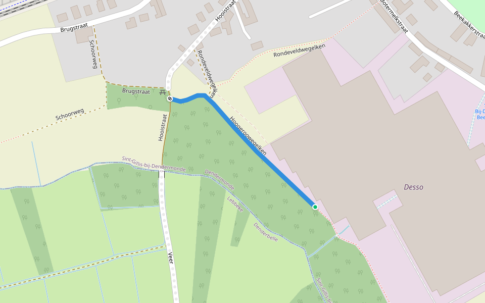 Hoogeroowegelken walking route map in Dendermonde