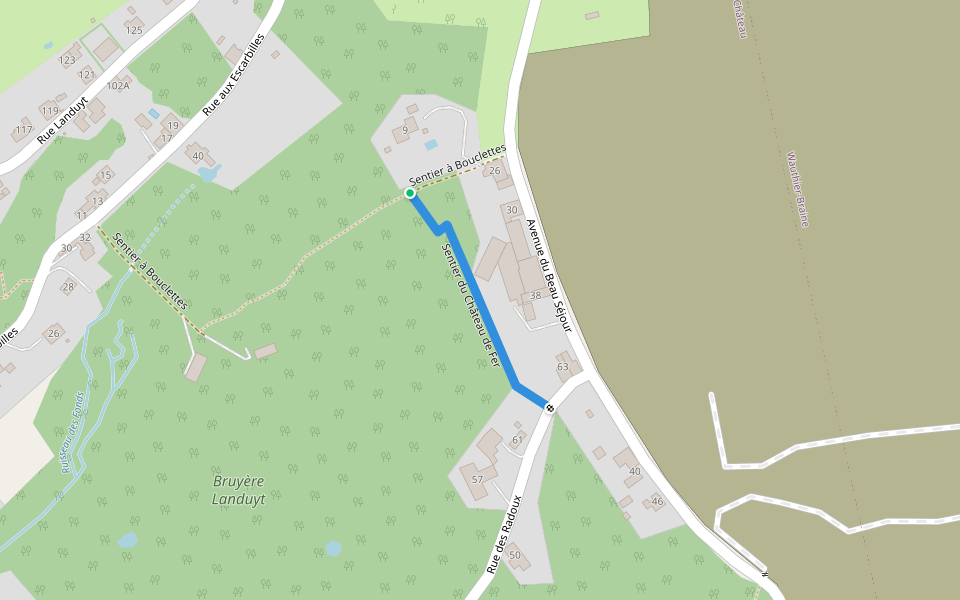 Sentier du Château de Fer walking route map in Braine-le-Château