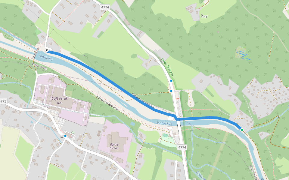 Cesta po pravé hrázi walking route map in Vyšní Lhoty