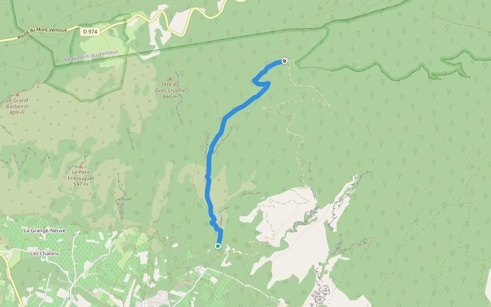 Vallon de la Baume du Chat walking route map in Bédoin