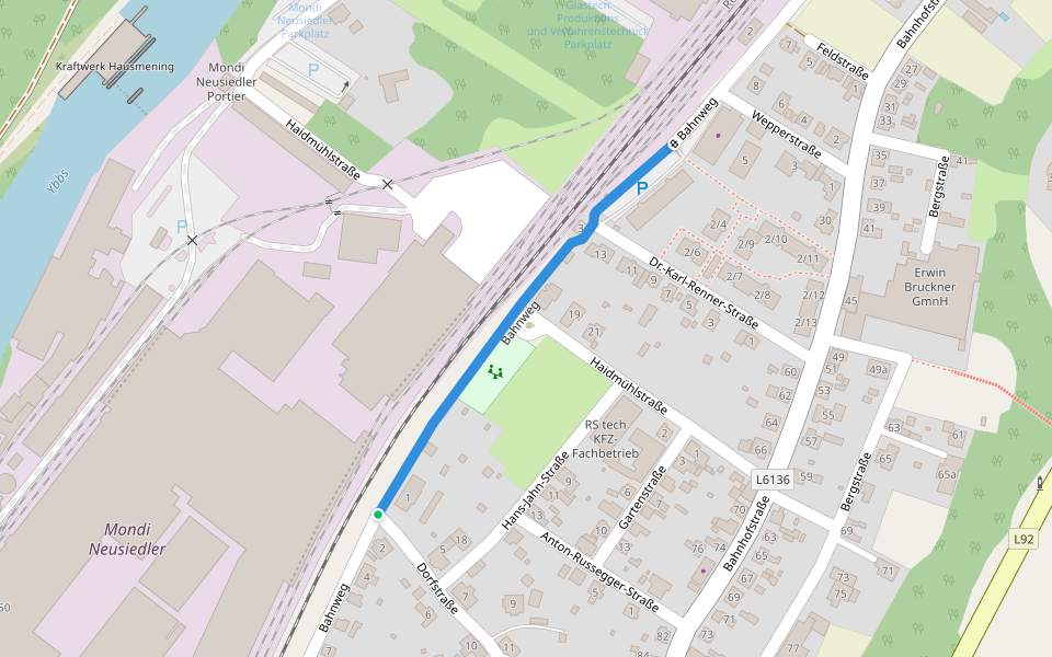 Bahnweg walking route map in Hausmening