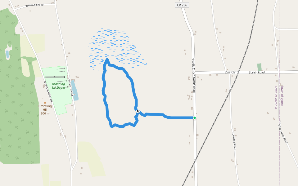 Zurich Bog Trail walking route map in Lyons