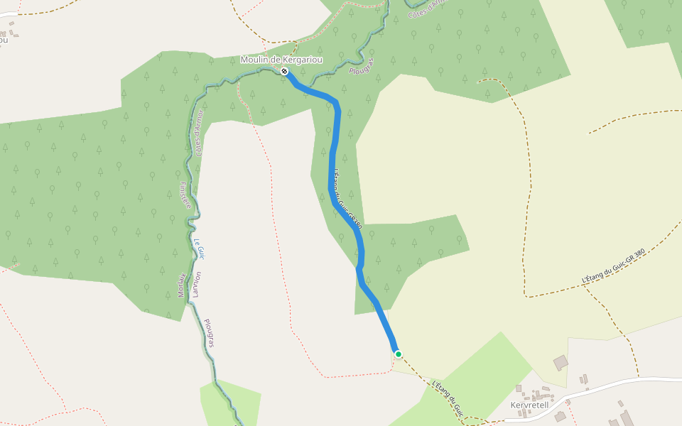 L'Étang du Guic-GR380 walking route map in Plougras