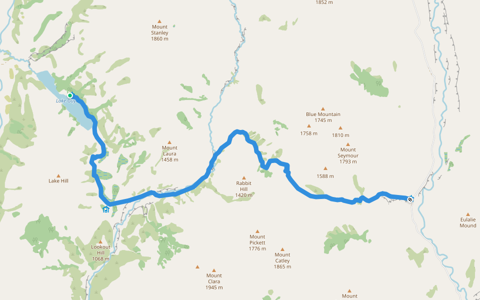 Fowler Pass Track walking route map in Poplars Range
