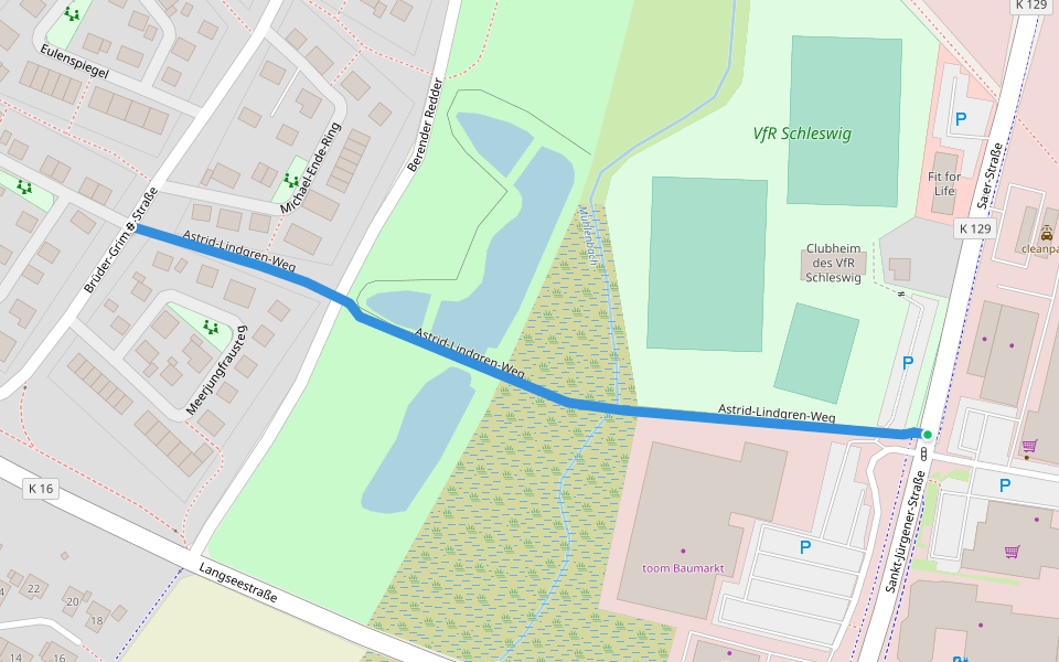 Astrid-Lindgren-Weg walking route map in Schleswig