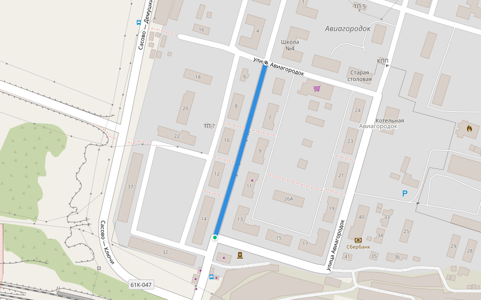 улица Авиагородок walking route map in Sasovo
