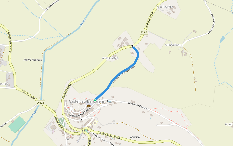 Chemin du Nord du Village walking route map in Castelnau-Barbarens