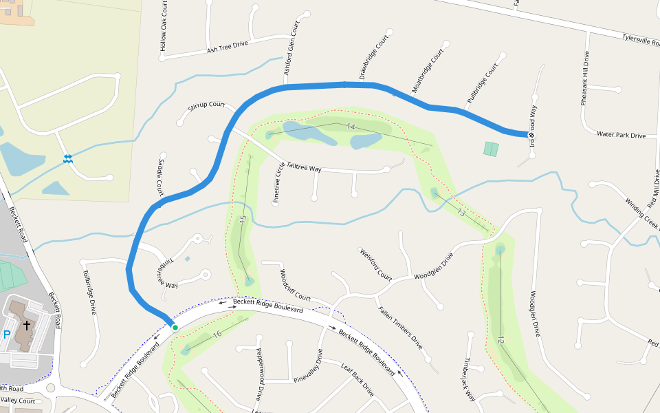 Crossbridge Drive walking route map in Beckett Ridge