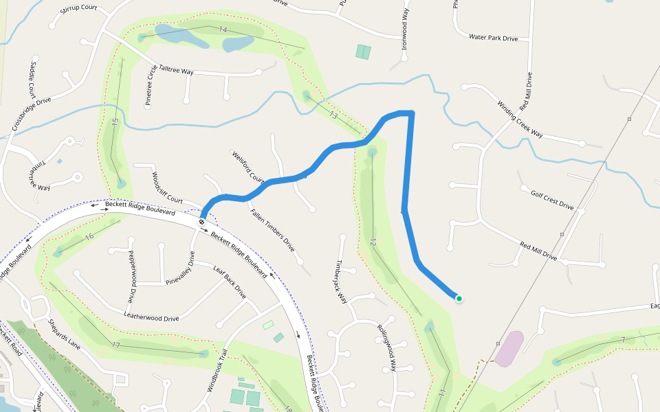 Woodglen Drive walking route map in Beckett Ridge