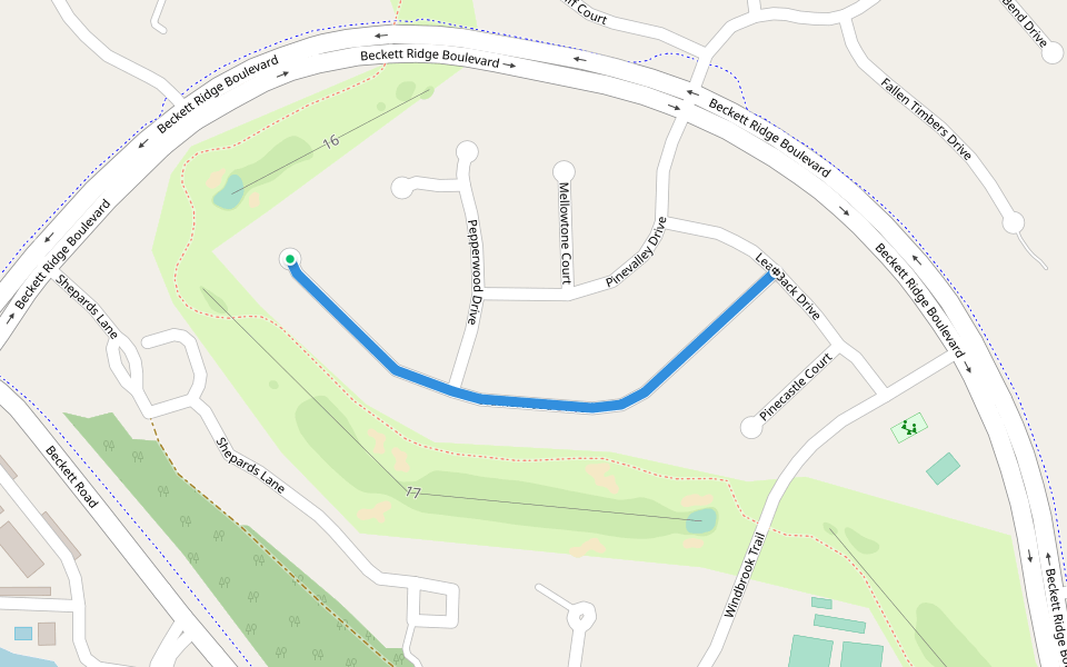 Leatherwood Drive walking route map in Beckett Ridge