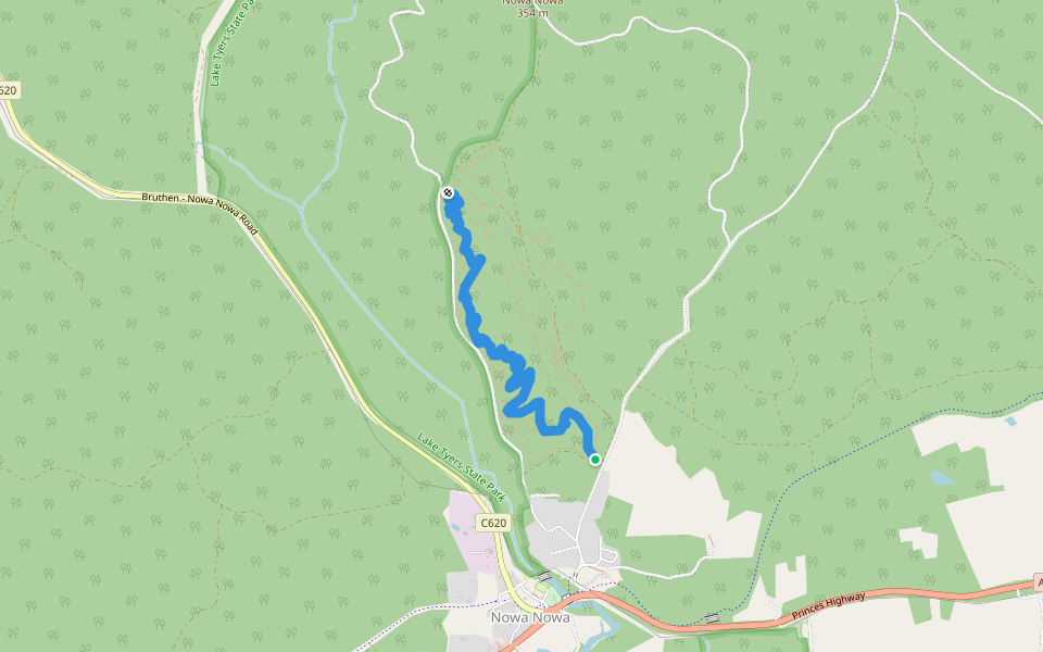 uphill track walking route map in Nowa Nowa