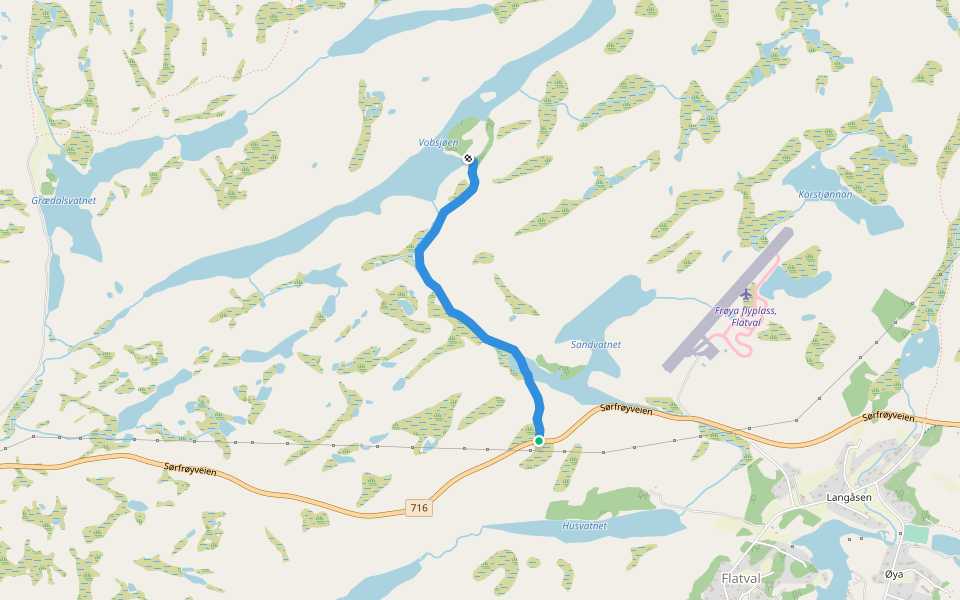 Vobbsjøen walking route map in Flatval