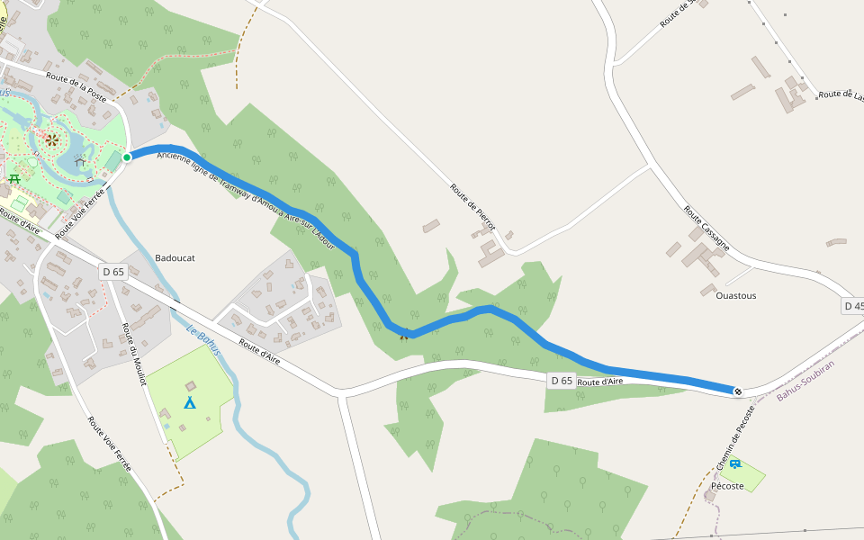 Ancienne ligne de Tramway d'Amou à Aire-sur L'Adour walking route map in Eugénie-les-Bains