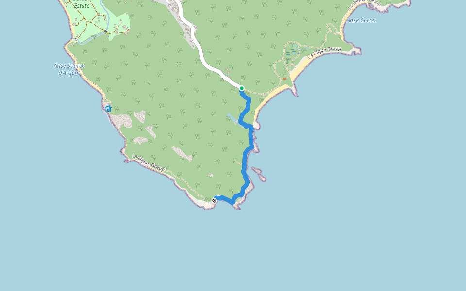 Way to Anse Marron walking route map in Silhouette