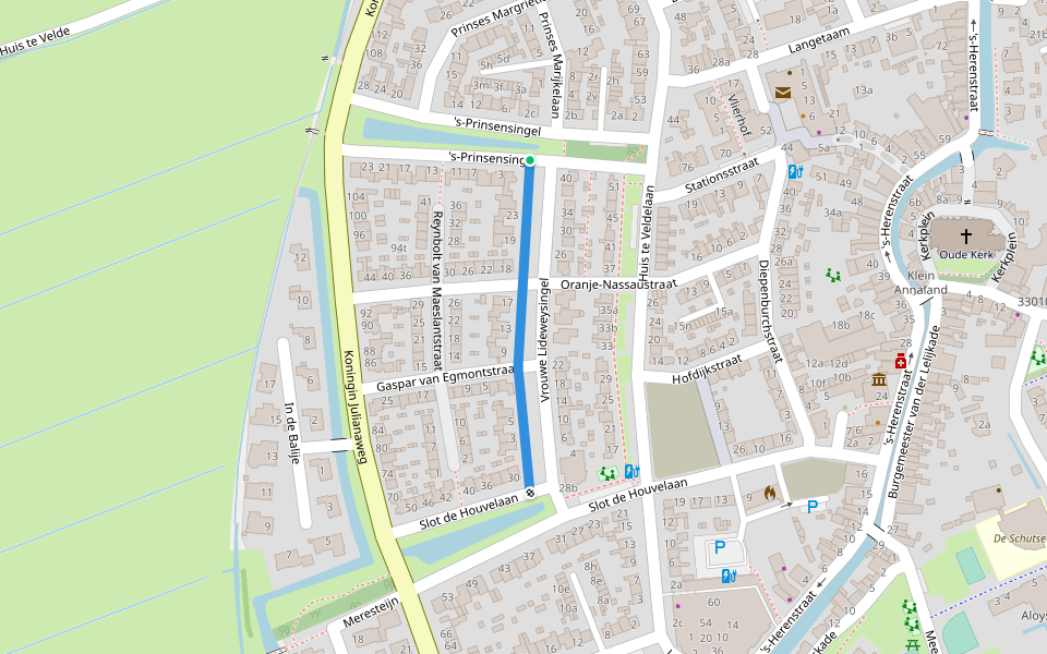 Vrouwe Lideweysingel walking route map in Maasland