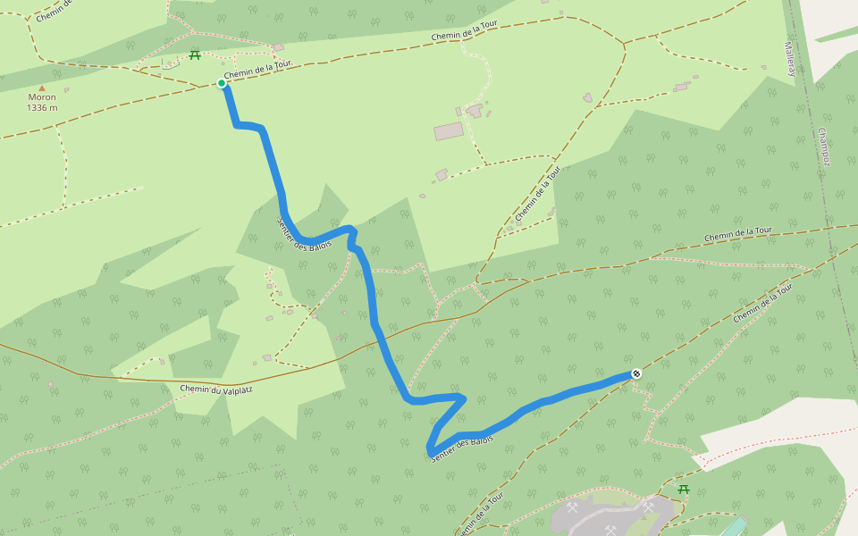 Sentier des Bâlois walking route map in Valbirse