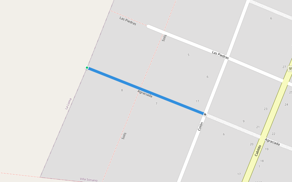 Agraciada walking route map in Villa Soriano