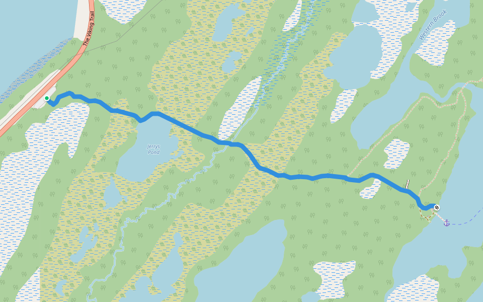 Western Brook Pond Trail walking route map in Sally's Cove