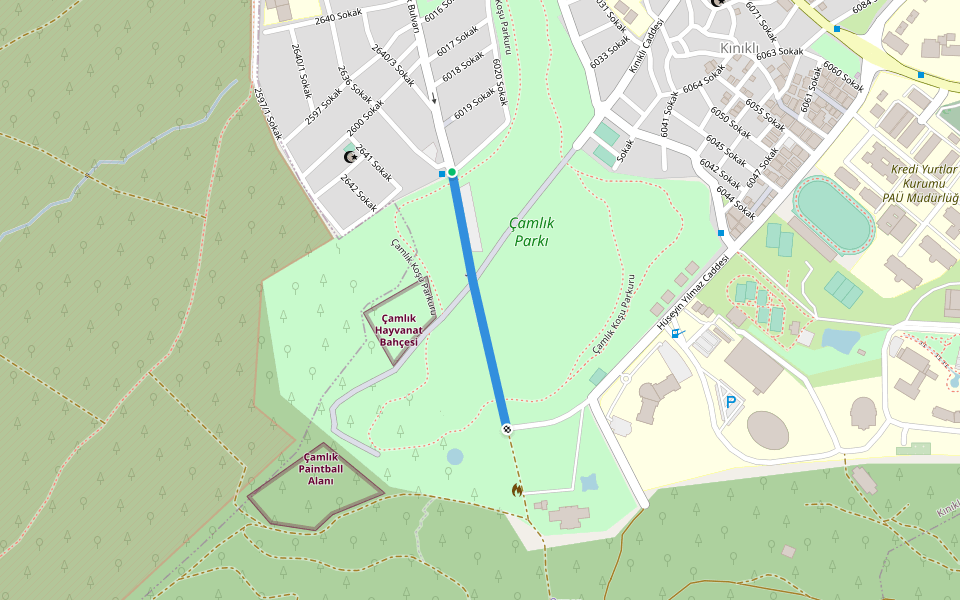 Çamlık Bulvarı walking route map in Denizli