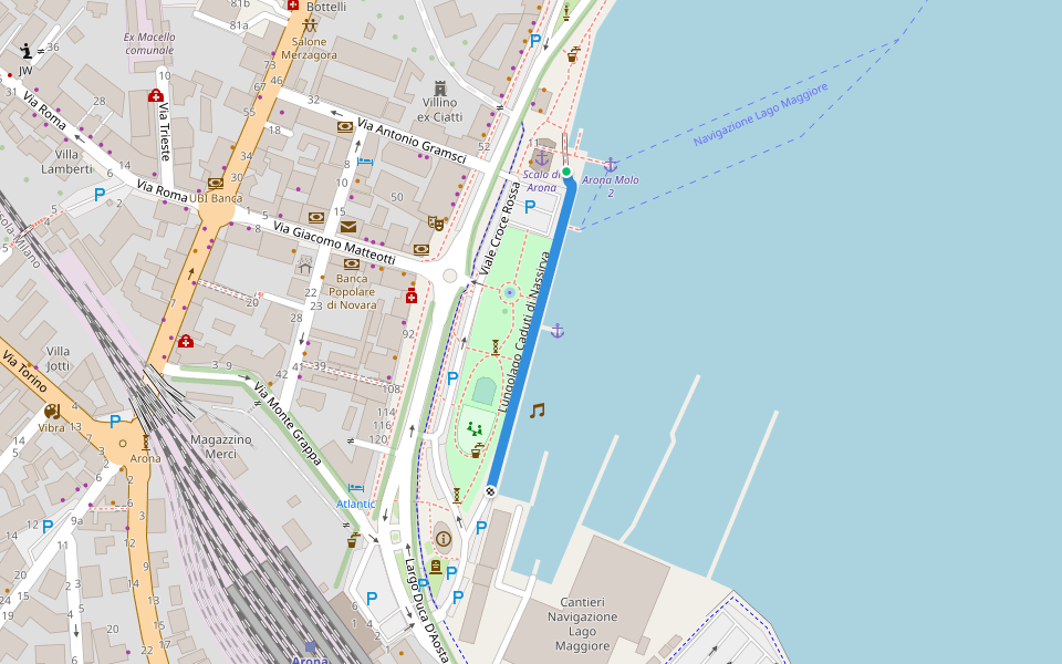 Lungolago Caduti di Nassirya walking route map in Arona