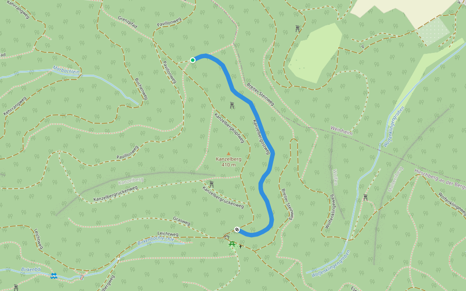 Kanzelbergostweg walking route map in Hirschberg an der Bergstraße