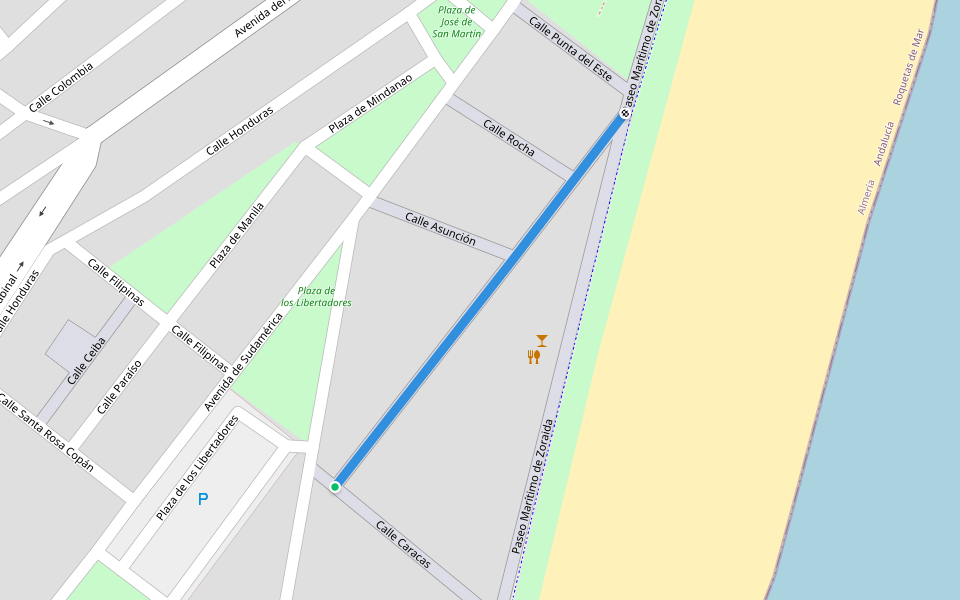 Calle Maracaibo walking route map in Roquetas de Mar