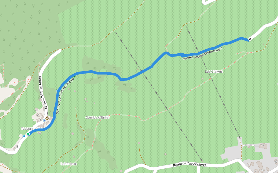 Sentier Tassonnières-Rappe walking route map in Fully